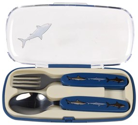 Kék rozsdamentes acél gyerek evőeszköz 2 db-os Sharks – Rex London