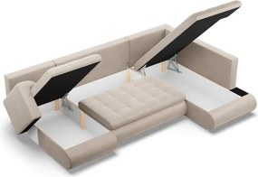 Tokio U sarokkanapé, 3 ágyneműtartóval, bársony, jobboldali, bézs