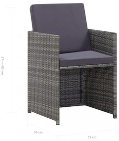 9 részes antracitszürke polyrattan étkezőszett párnákkal