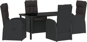 vidaXL Kert étkező szett párnával 5 pcs Fekete polirattan