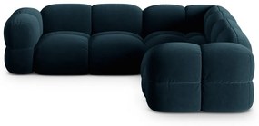 Sötétkék bársony sarokkanapé Loretto – Cosmopolitan Design