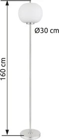 Globo 15345SNO Állólámpa fém nikkel matt, üveg fehér, lábkapcsoló a kábelben, ø: 300mm, M:1600mm, kábelhossz 1800mm, nem tartozék: 1x E27 60W 230V