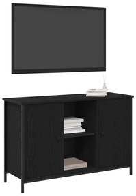 TV Szekrény Fekete Tölgy 101x35x65 cm Szerelt Fa és Acél