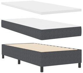 Boxspring ágy matraccal és LED világítással, sötétszürke egyszemélyes bársonyos szövet