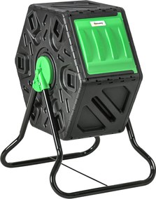 Outsunny Komposztáló 65 Liters, 60x49x77cm Forgatható Gyors Komposztáló Műanyagból, Időjárásálló Thermokomposztáló Szellőző Rendszerrel, Fedéllel, Ker