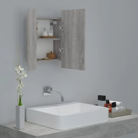 szürke sonoma szerelt fa tükrös szekrény LED-del 40x12x45 cm
