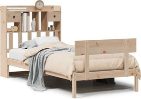 vidaXL tömör fenyőfa könyvespolcos ágy matrac nélkül 90 x 200 cm
