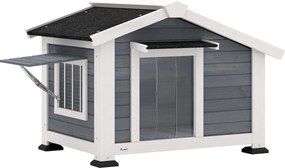 PawHut vízálló fa kutyaház levehető padlóval, zsindelytetővel és nyitható ablakkal, 98 x 76 x 69,5 cm – szürke | Aosom