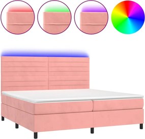 vidaXL rózsaszín bársony rugós és LED-es ágy matraccal 200x200 cm