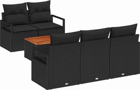 vidaXL Kerti Kanapé Szett párnával 6 pcs Fekete polirattan