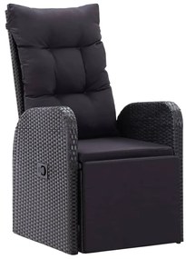 2 db fekete polyrattan dönthető kerti szék párnával