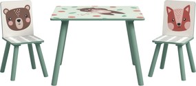 ZONEKIZ 3 Részes Gyermek Asztal és Szék Szett - Gyerek Asztal 2 Székkel - Játékokhoz 3-8 Éveseknek - Zöld és Fehér | Aosom