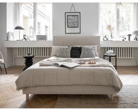 Bézs kárpitozott franciaágy ágyráccsal 140x200 cm Sleepy Luna – Miuform