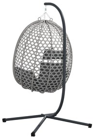 Függő Tojás Szék Kosárral és Állvánnyal Szürke Poli Rattan