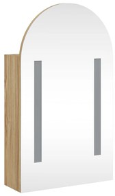 tölgyszínű fürdőszobai ívelt tükörszekrény LED-del 42x13x70 cm