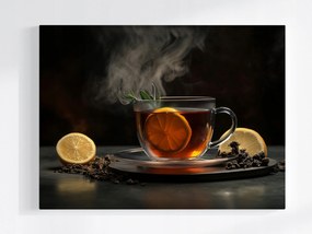 Canvas Vászonkép Fekete Tea Ital Főzet Levelek Citrom 80x60