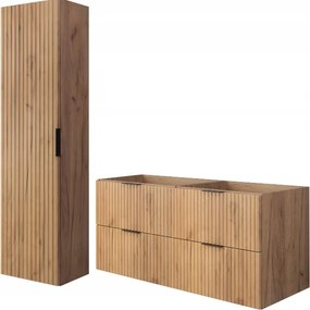 Fürdőszobai Fali Szekrény Szett Arany Tölgy 120 Magas Szekrénnyel Modne Ryfle Mdf front