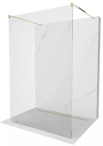 Arlo Light Gold Szabadonálló Walk-In zuhanyfal, 110x200 cm, 8 mm vastag vízlepergető biztonsági üveggel, 200 cm magas, két arany távtartóval