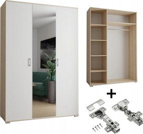 Gardróbszekrény Akció 3-D 120 x 192 x 52cm Sonoma Fehér Tükör Csendes Ház
