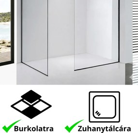 Stuxi Milano Easy Black Kombi Plus 2 Walk-in zuhanyfal, 90x110 cm, 8 mm vastag vízlepergető biztonsági üveggel, helytakarékos stabilizátorral, 2 polccal