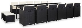 vidaXL 17 részes fekete polyrattan kültéri étkezőszett párnákkal