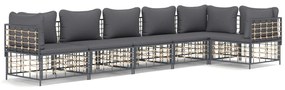 6 részes antracitszürke polyrattan kerti ülőgarnitúra párnákkal