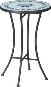 Outsunny Kerek Kert Kávézó Asztal Kerámia Mozaik Felsővel, Ф35.5x53.5cm, Kék | Aosom