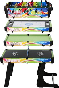 HOMCOM Összecsukható 4 az 1-ben Játékasztal - Foci, Léghoki, Pool és Ping-pong asztal Tartozékokkal - Méretek: 86,5x43,5x64 cm | Aosom