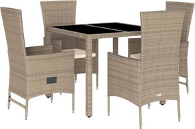 vidaXL 5 részes bézs polyrattan kerti étkezőgarnitúra párnákkal