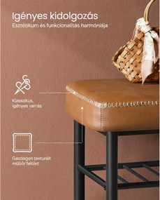 VASAGLE EKHO cipőtartó pad, 3 tárolószinttel és párnázott ülőfelülettel, 80 × 30 × 50 cm, karamellbarna