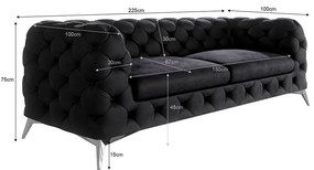 Fekete bársony kanapé 225 cm Chelsea – Ropez