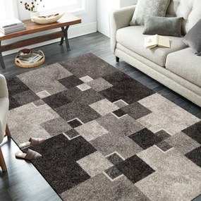 Egyedi bézs szőnyeg négyzet motívummal Szélesség: 80 cm | Hossz: 150 cm