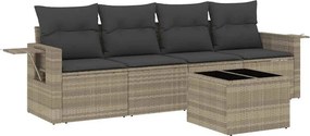 vidaXL 5 részes világosszürke polyrattan kerti ülőgarnitúra párnákkal