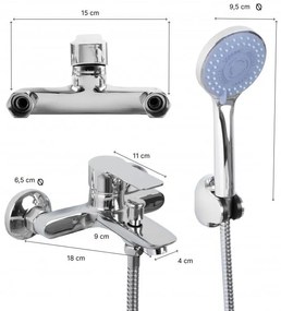 Erga Korfu, fali kádcsaptelep kézizuhany készlettel, króm, ERG-YKA-BW.KORFU-CHR