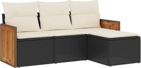 vidaXL 4 részes fekete polyrattan kerti ülőgarnitúra párnákkal