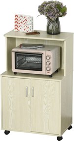 HOMCOM Mikrohullámú Sütő Melletti Konyhaszekrény 2 Ajtóval és Állítható Polccal Kerekeken 70 kg Teherbírás 60,4x40,3x97 cm Tölgy | Aosom