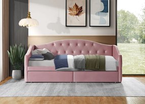 Ágy tárhellyel, 90x200, rózsaszín Velvet szövet, ZASKA