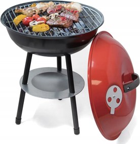 Hordozható Faszenes Grill Kerti Brikett Fedéllel Kerek Grill