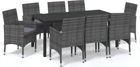 vidaXL 9 részes szürke polyrattan kerti étkezőgarnitúra párnákkal