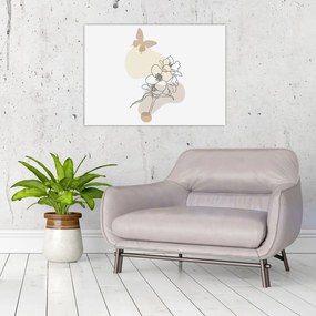 Kép - Bézs virágok pillangóval N⁰3 (70x50 cm)