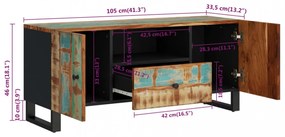 tömör újrahasznosított és szerelt fa TV-szekrény 105x33,5x46 cm