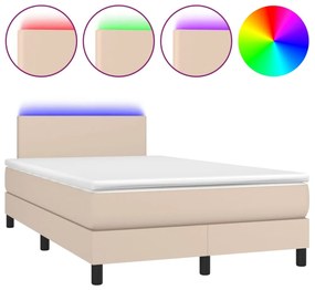 cappuccino színű műbőr rugós ágy matraccal és LED-del 120x200cm