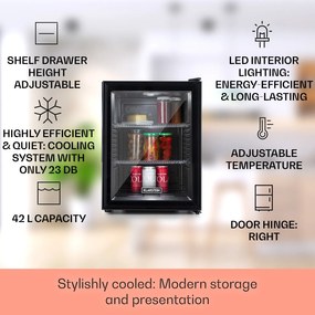 Klarstein Brooklyn 42, mini hűtőszekrény, üvegajtó, LED világítás, polcok