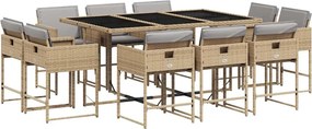 vidaXL 11részes vegyes bézs polyrattan kerti étkezőgarnitúra párnákkal