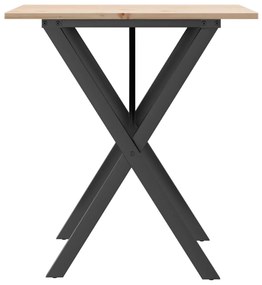 Tömör fenyőfa és acél étkezőasztal X-vázzal 70x70x75 cm