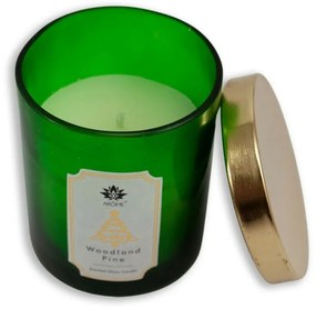 AromeCandle színes üvegből, fedéllel, Woodlandfenyő, 125 g