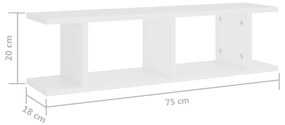 2 db fehér szerelt fa fali polc 75 x 18 x 20 cm