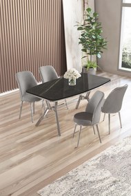 Lena étkezőgarnitúra, fekete márvány-króm, 160 cm – TR240CHR2874