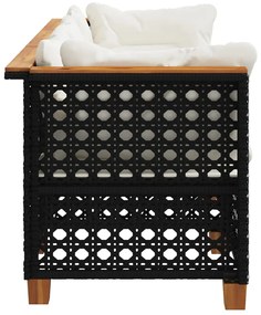 Fekete 3 személyes polyrattan kerti kanapé párnákkal