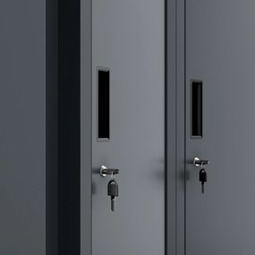 Pléh öltözőszekrény talpazaton, négymodulos, polcokkal KACPER II, 600 x 1800 x 500 mm, antracit